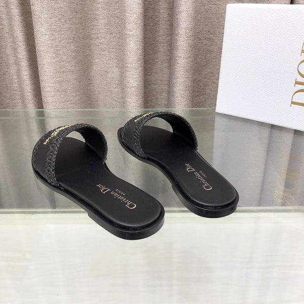 CD D-Lane Flat Colorblock Espadrilles Black Raffia and Calfskin