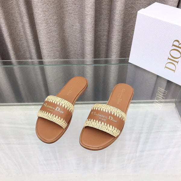 CD D-Lane Flat Colorblock Espadrilles Brown Raffia and Calfskin