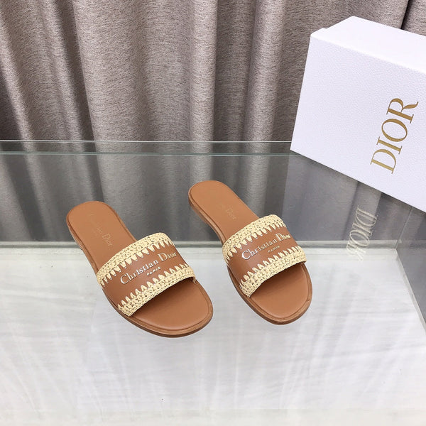 CD D-Lane Flat Colorblock Espadrilles Brown Raffia and Calfskin