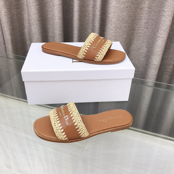 CD D-Lane Flat Colorblock Espadrilles Brown Raffia and Calfskin