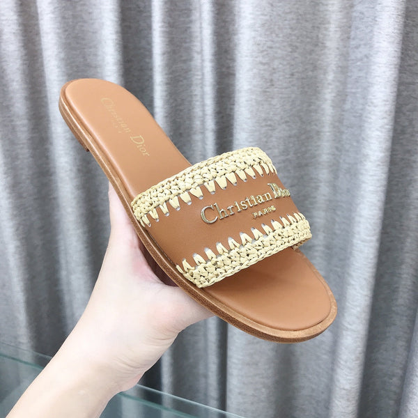 CD D-Lane Flat Colorblock Espadrilles Brown Raffia and Calfskin