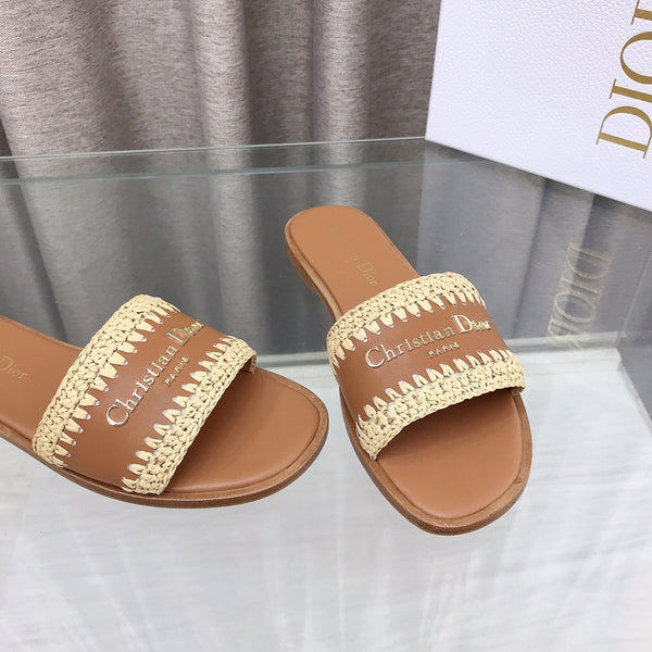 CD D-Lane Flat Colorblock Espadrilles Brown Raffia and Calfskin