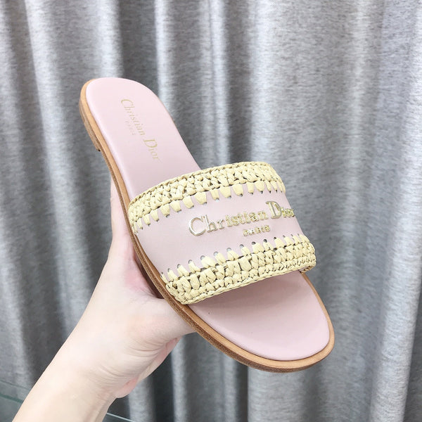 CD D-Lane Flat Colorblock Espadrilles Pink Raffia and Calfskin
