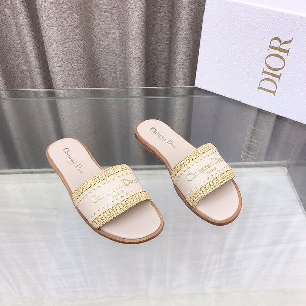 CD D-Lane Flat Colorblock Espadrilles Cream Raffia and Calfskin