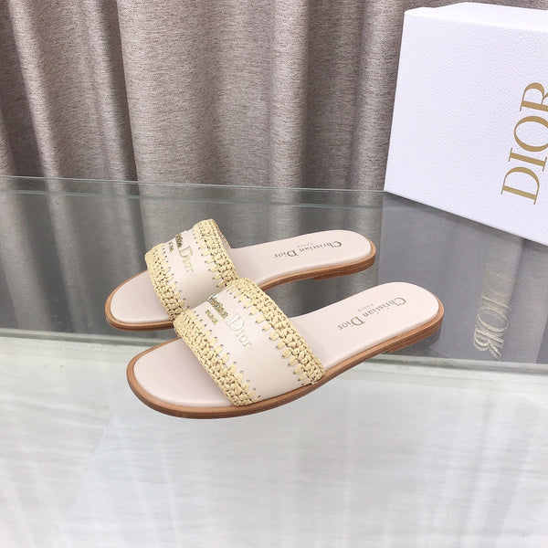 CD D-Lane Flat Colorblock Espadrilles Cream Raffia and Calfskin