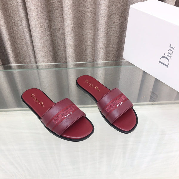CD DWAY flat flip-flop colorblocked logo embroidery burgundy 15mm cowhide