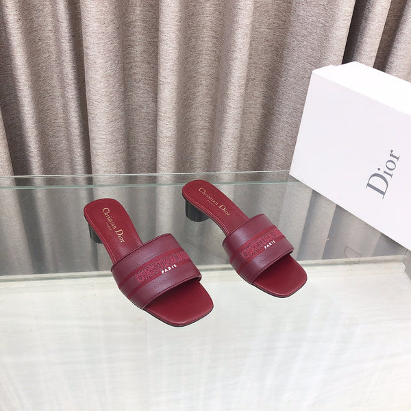 CD DWAY flip-flop colorblocked logo embroidery burgundy 45mm cowhide