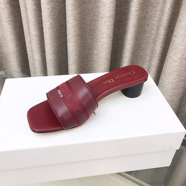 CD DWAY flip-flop colorblocked logo embroidery burgundy 45mm cowhide