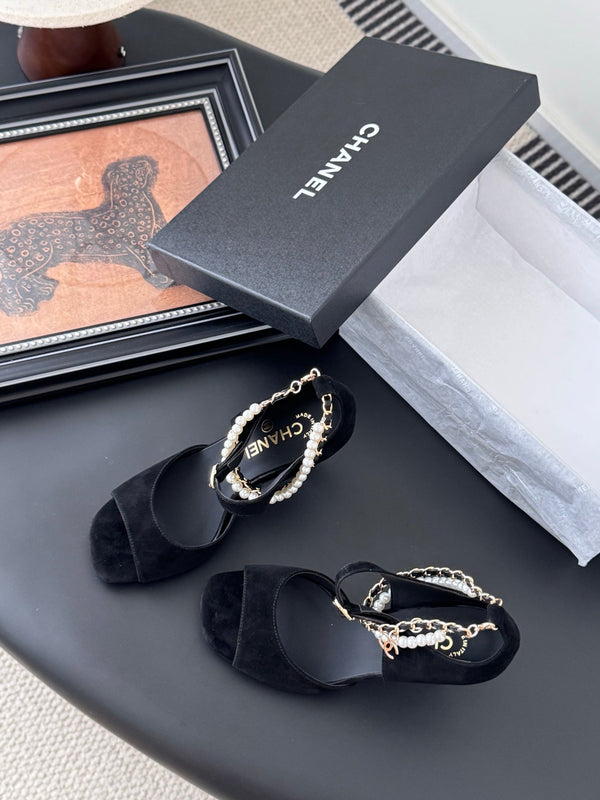 CC 25B Mary Janes 85mm High Heel Pearl Strap Black Suede