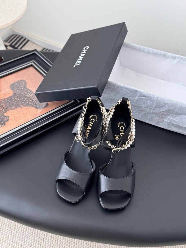 CC 25B Mary Janes 85mm High Heel Pearl Strap Black Sheepskin