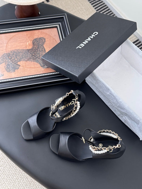 CC 25B Mary Janes 85mm High Heel Pearl Strap Black Sheepskin