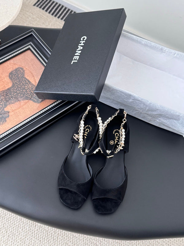 CC 25B Mary Janes 55mm High Heel Pearl Strap Black Suede