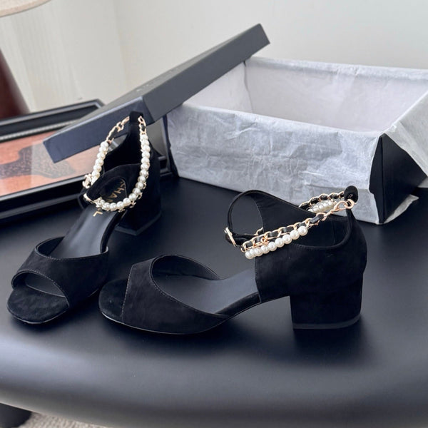 CC 25B Mary Janes 55mm High Heel Pearl Strap Black Suede