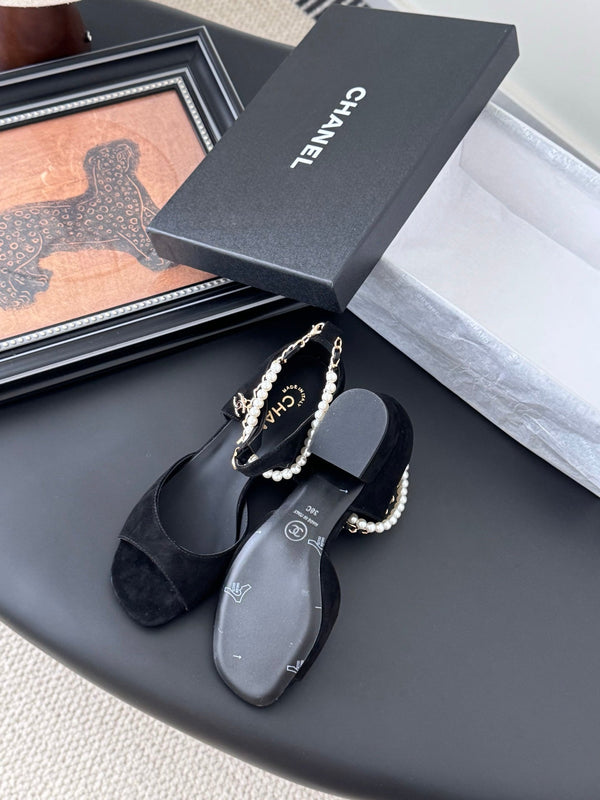 CC 25B Mary Janes 55mm High Heel Pearl Strap Black Suede