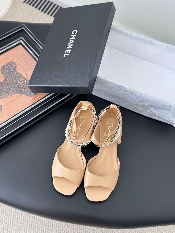 CC 25B Mary Janes 55mm High Heel Pearl Strap Beige Sheepskin