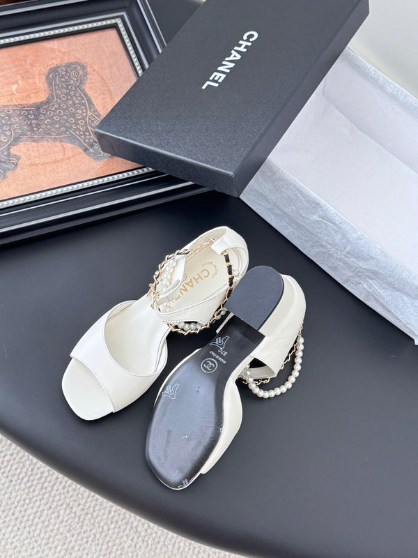 CC 25B Mary Janes 55mm High Heel Pearl Strap White Sheepskin