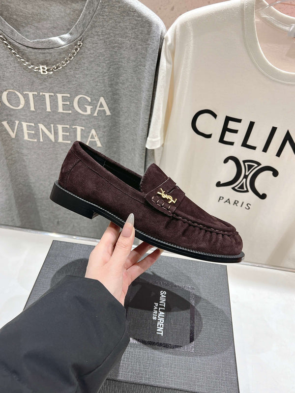 YSL 25 Loafer Brown Black Cowhide Suede 173109