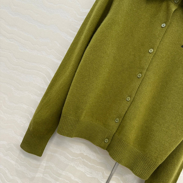 Miumiu Detachable Shirt Cardigan Olive Green Collar and Cashmere