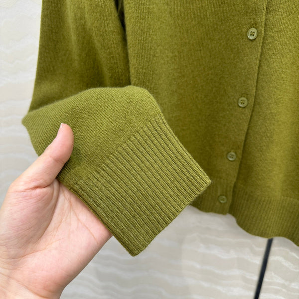 Miumiu Detachable Shirt Cardigan Olive Green Collar and Cashmere