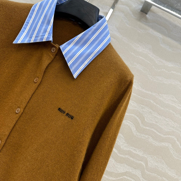 Miumiu Detachable Shirt Cardigan Brown Collar and Cashmere
