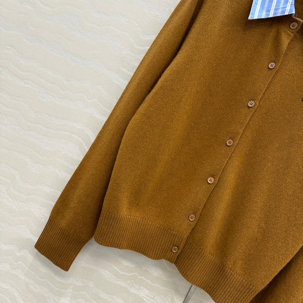 Miumiu Detachable Shirt Cardigan Brown Collar and Cashmere