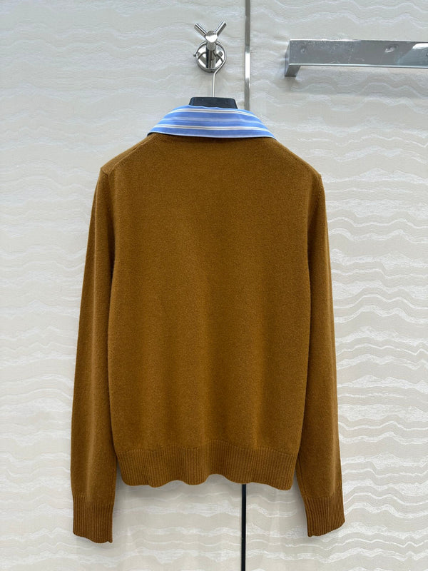 Miumiu Detachable Shirt Cardigan Brown Collar and Cashmere