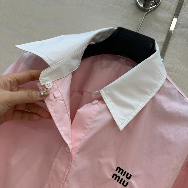 Camicia Miumiu con polsini e colletto staccabili in cotone rosa