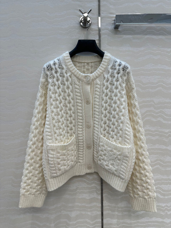 CE Round Neck Cardigan White Cashmere