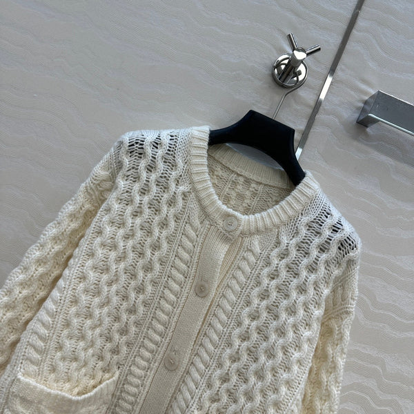 CE Round Neck Cardigan White Cashmere