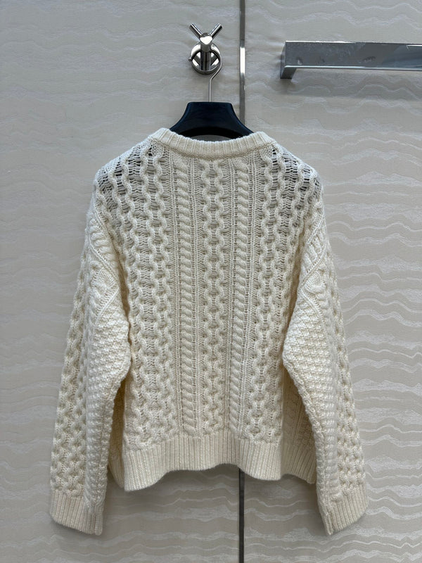 CE Round Neck Cardigan White Cashmere