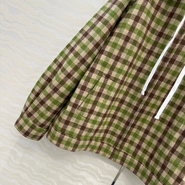 Miumiu Faux Two-Piece Detachable Hood Plaid Jacket Green Polyester