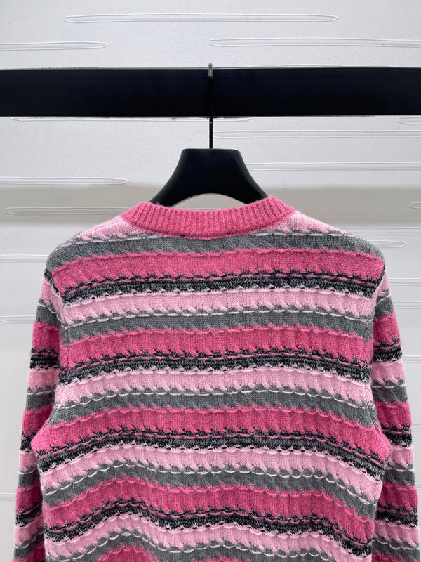 CC 25 Striped Knitted Long-Sleeved Pocket Cardigan Pink Tencel