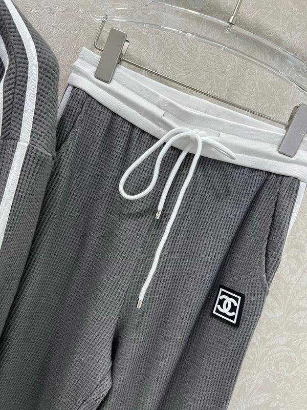 CC 25 Collar Jacket and Casual Trousers Waffle Suit Gray Rayon