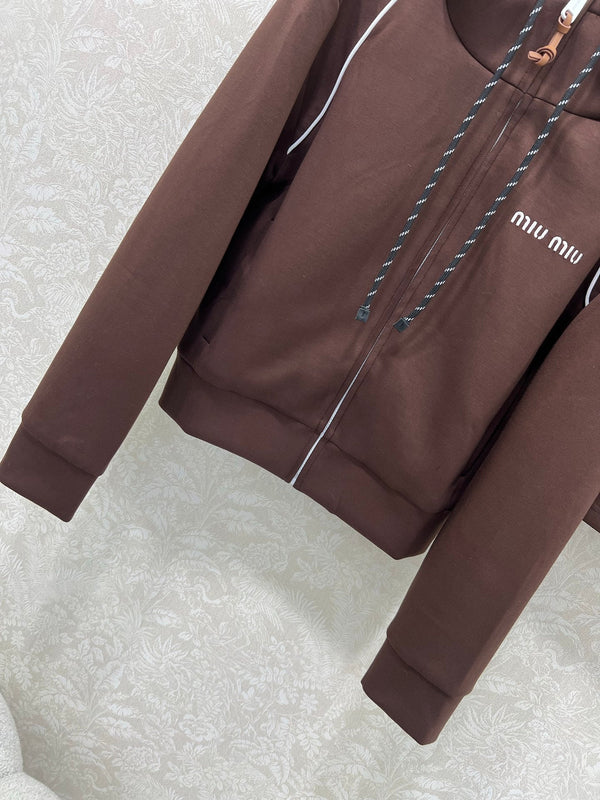 Miumiu Hooded Jacket and Skirt Set Brown Cotton