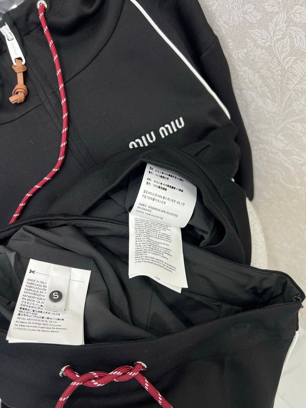 Miumiu Hooded Jacket and Skirt Set Black Cotton