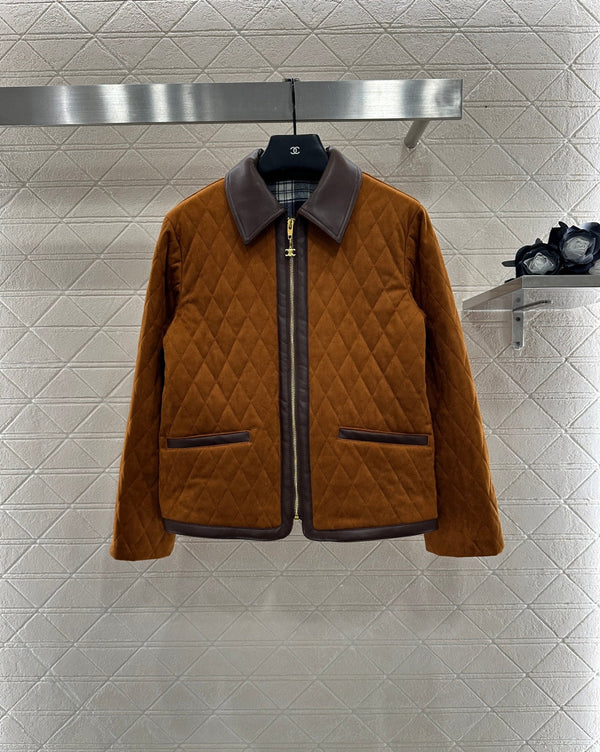 CE Contrast Color Padded Suede Jacket Dark Brown Polyester