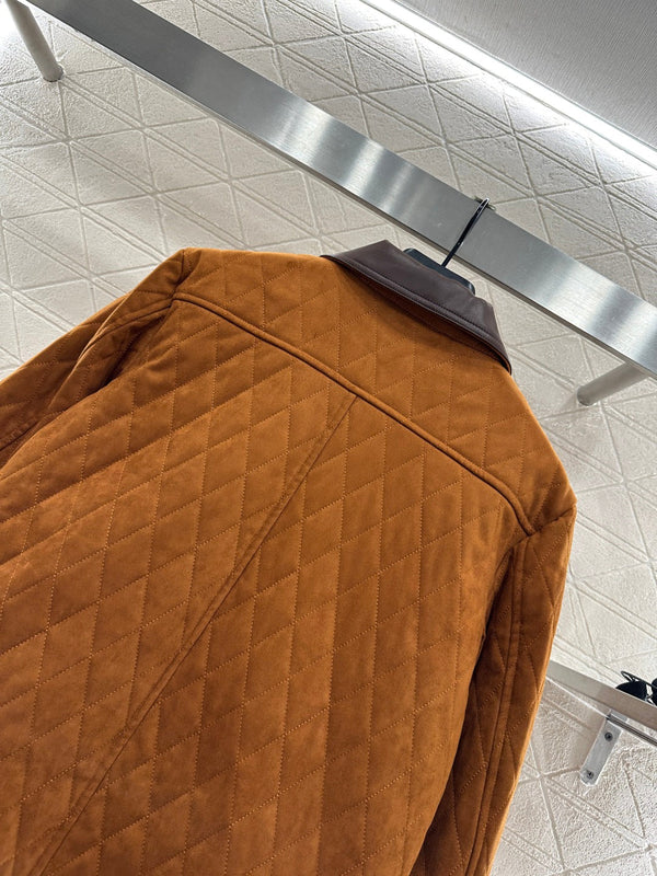 CE Contrast Color Padded Suede Jacket Dark Brown Polyester