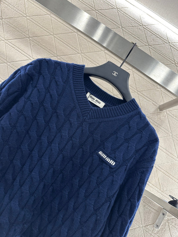 Miumiu Cable Knit Pullover Sweater Wool Blue