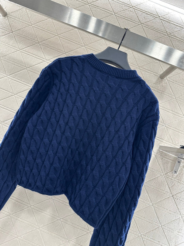 Miumiu Cable Knit Pullover Sweater Wool Blue