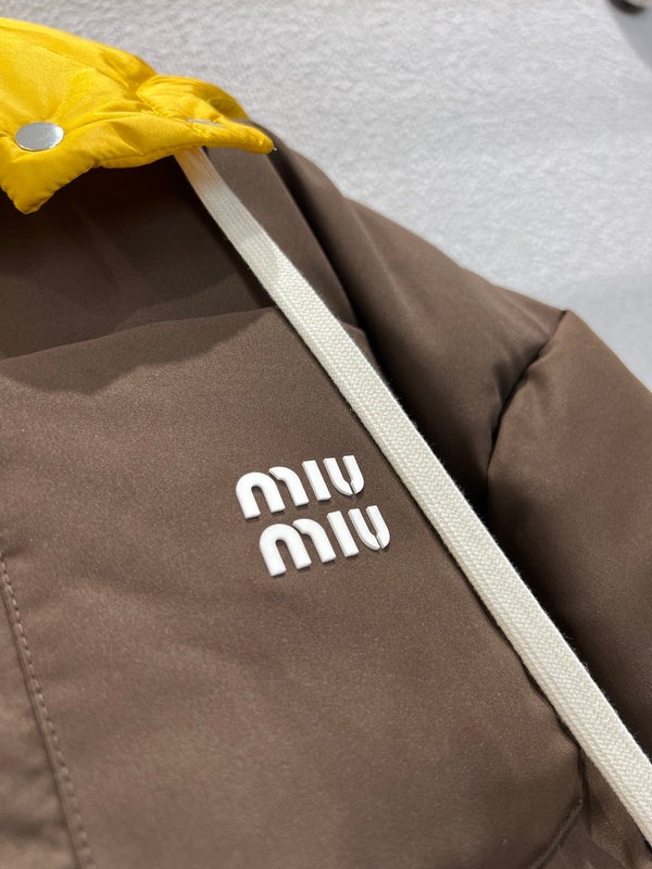 Miumiu 25FW Detachable Hooded Lapel Jacket Dark Brown Down Polyester