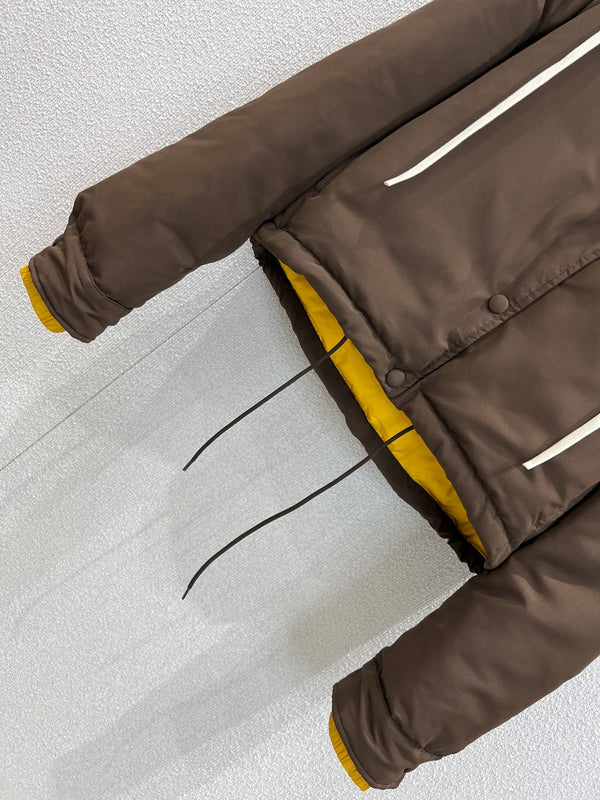 Miumiu 25FW Detachable Hooded Lapel Jacket Dark Brown Down Polyester