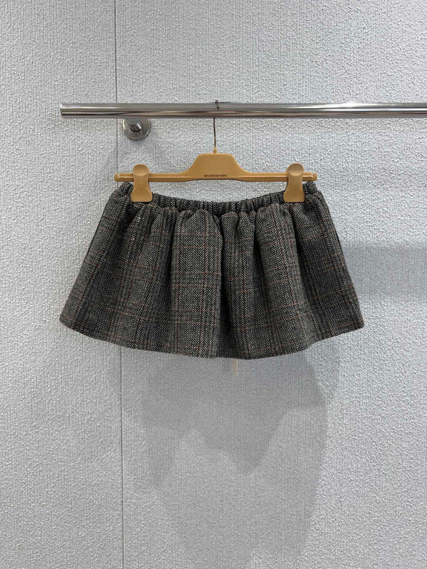 Miumiu 25FW Drawstring Mini A-Line Flared Skirt Brown Viscose