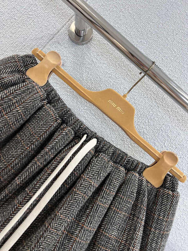 Miumiu 25FW Drawstring Mini A-Line Flared Skirt Brown Viscose