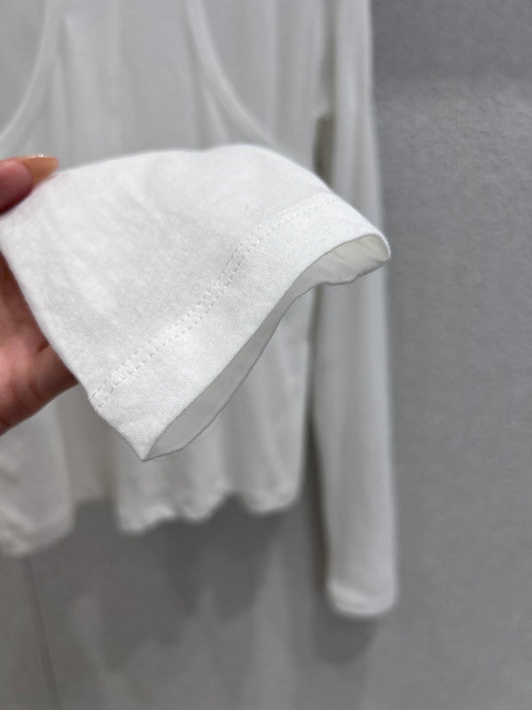 Miumiu 25FW Micro-Logo Fake Two-Piece Long-Sleeve T-Shirt White Cotton