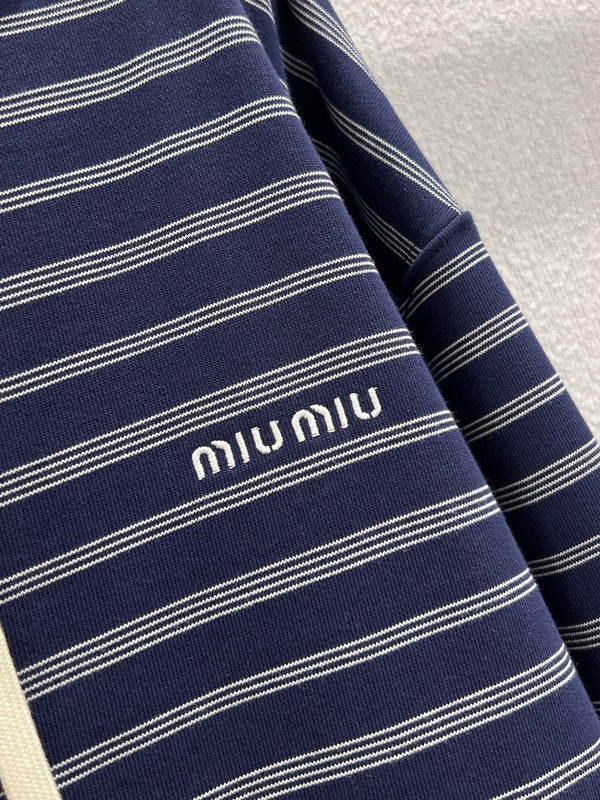 Miumiu 25FW Striped Zipper Hooded Sweatshirt Jacket Blue Cotton