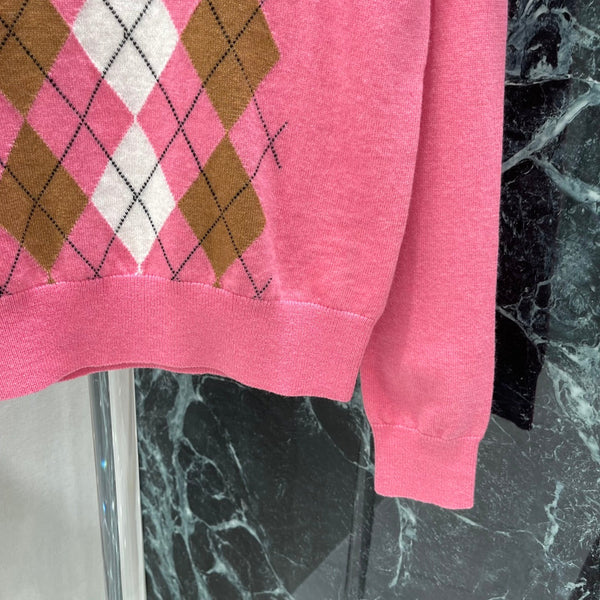 Miumiu 25 Diamond Half-Placket Knitted Sweater Pink Cashmere