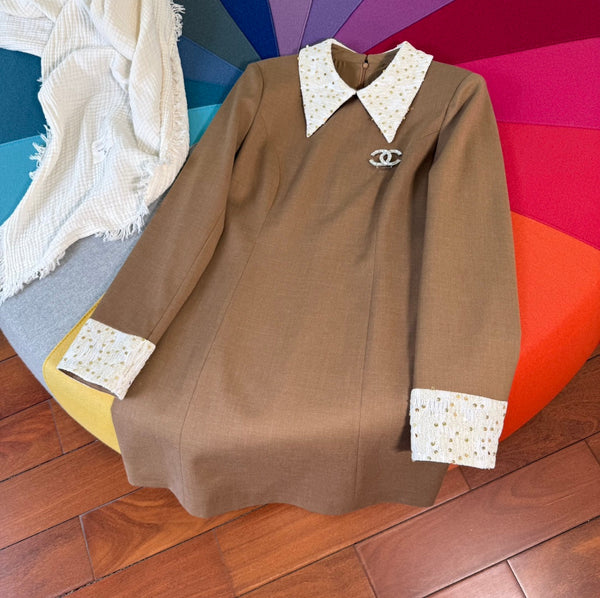 CC 25 Abito a trapezio a maniche lunghe in poliestere marrone