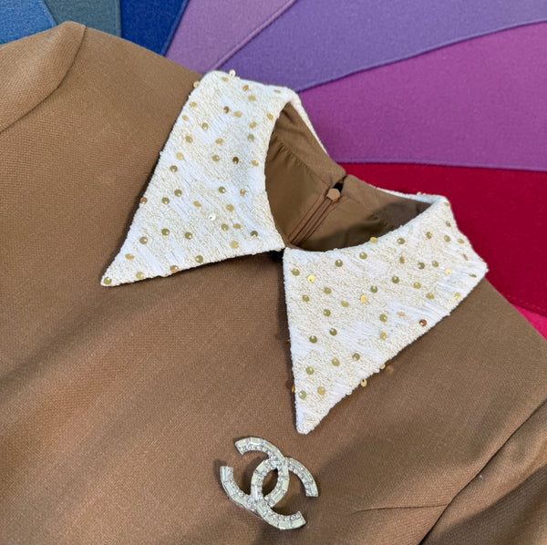 CC 25 Abito a trapezio a maniche lunghe in poliestere marrone