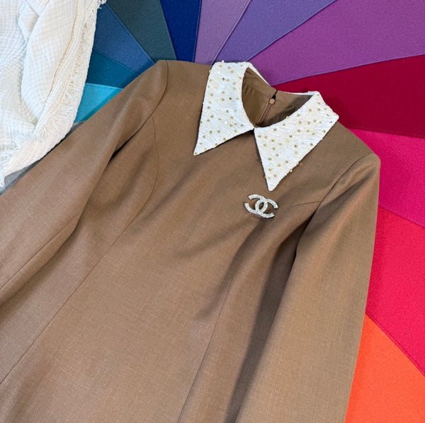 CC 25 Abito a trapezio a maniche lunghe in poliestere marrone