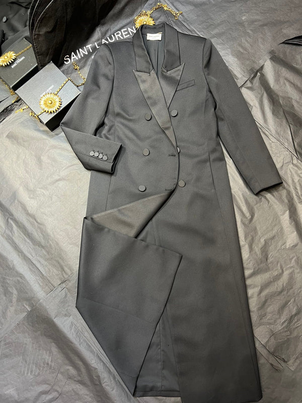 YSL Double-Breasted Long Suit Black Polyester